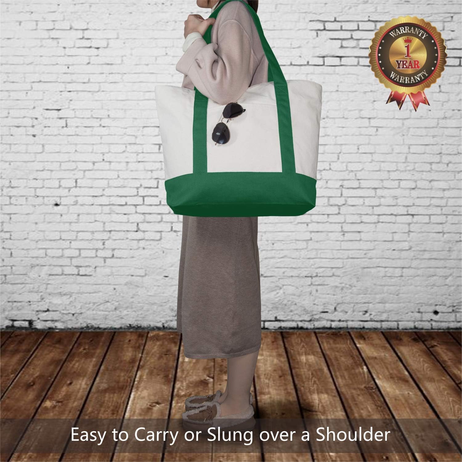 Detalle 2 de TOPDesign Canvas Tote Bag with External Pocket & Zipper Closure