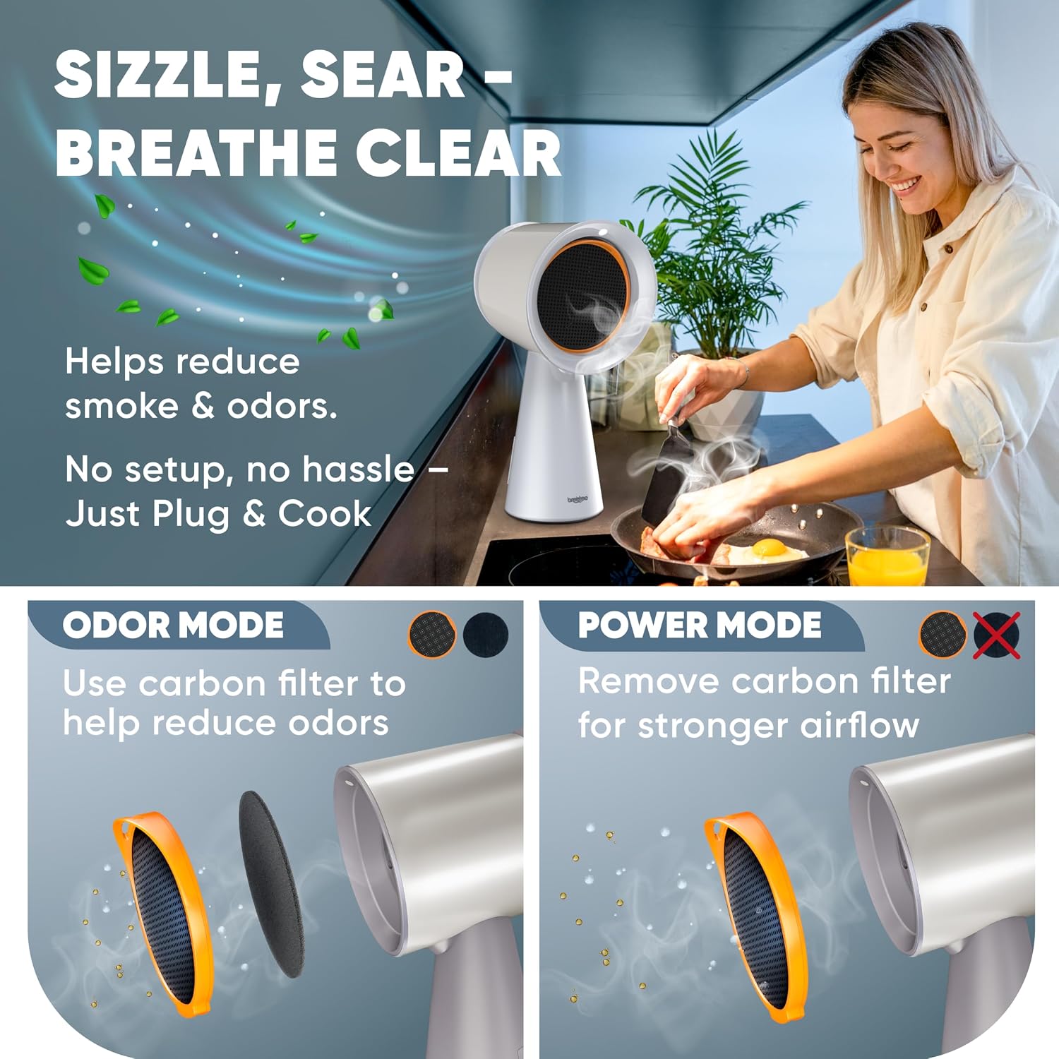 Detalle 2 de Breetee AH003(F6) Portable Range Hood with 5-Layer Filter and 3 Speeds