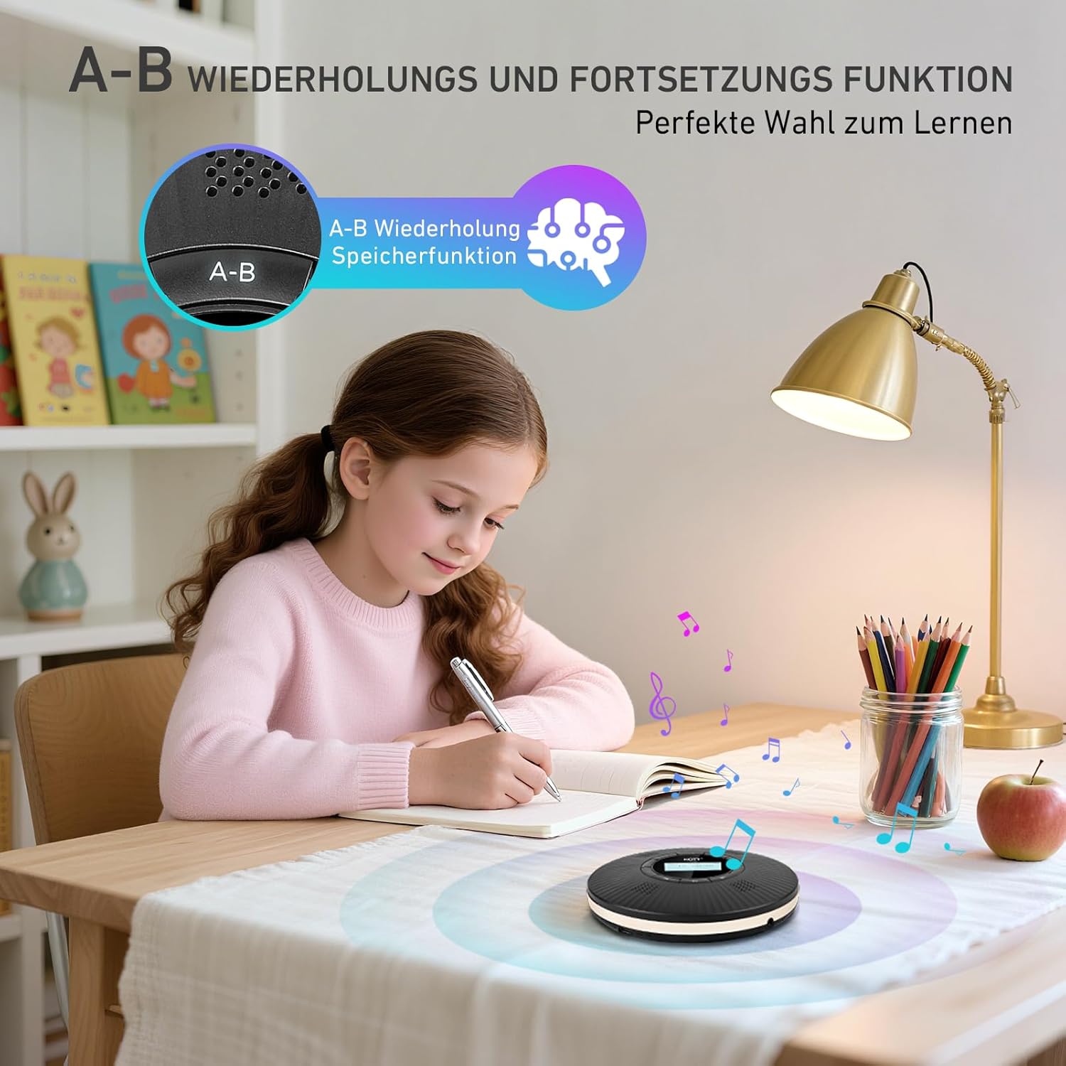 Thumbnail 4 de HOTT tragbarer Bluetooth-CD-Player mit 4 Lautsprechern, FM-Transmitter, Anti-Skip und 1800-mAh-Akku – Schwarz