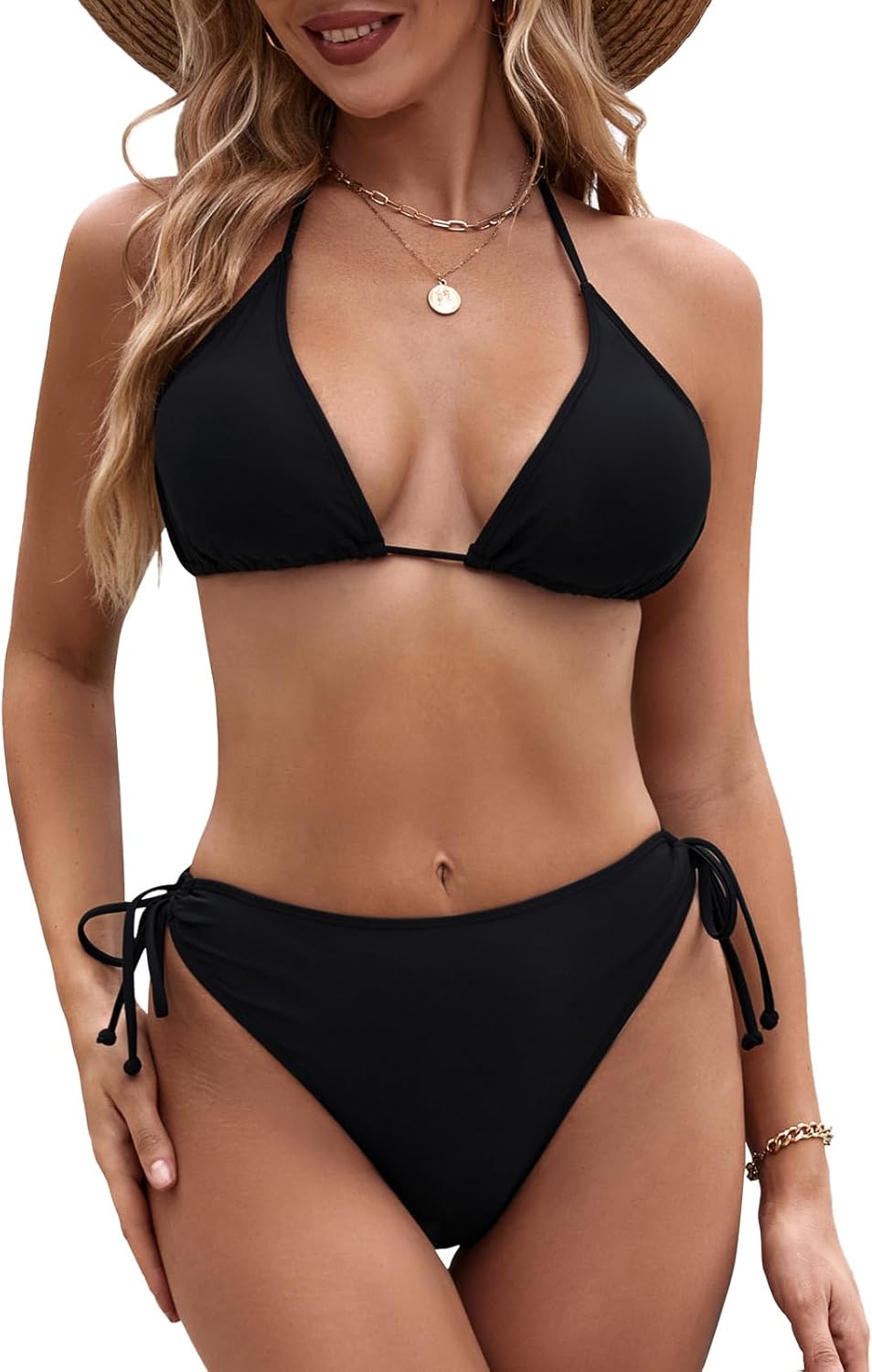 Thumbnail 2 de Genfien Damen Bikini-Set mit V-Ausschnitt & Triangel-Oberteil – Low-Waist mit Blumendruck