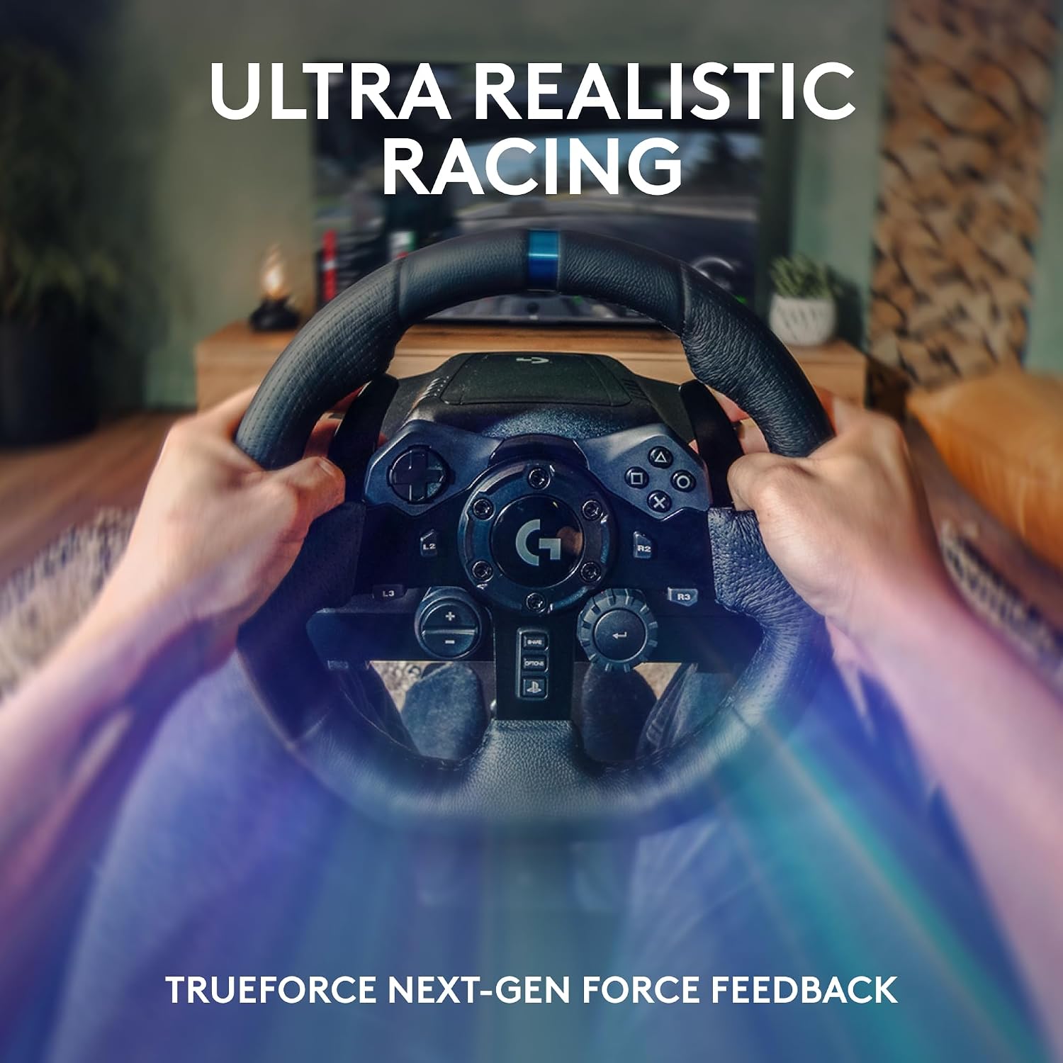 Detalle de Logitech G923 Racing Wheel and Pedals with TRUEFORCE + Driving Force Shifter (Real Leather) for PS5, PS4, PC and Mac