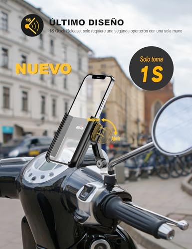 Thumbnail 1 de Grefay Soporte móvil para espejo de motocicleta con liberación rápida 1S, rotación 360°, compatible con teléfonos de 3.5–7.0 pulg.