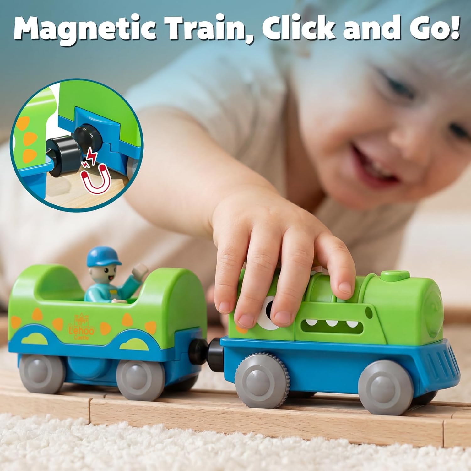 Detalle de Lehoo Castle Motorized Train for Wooden Track – Dinosaur Theme