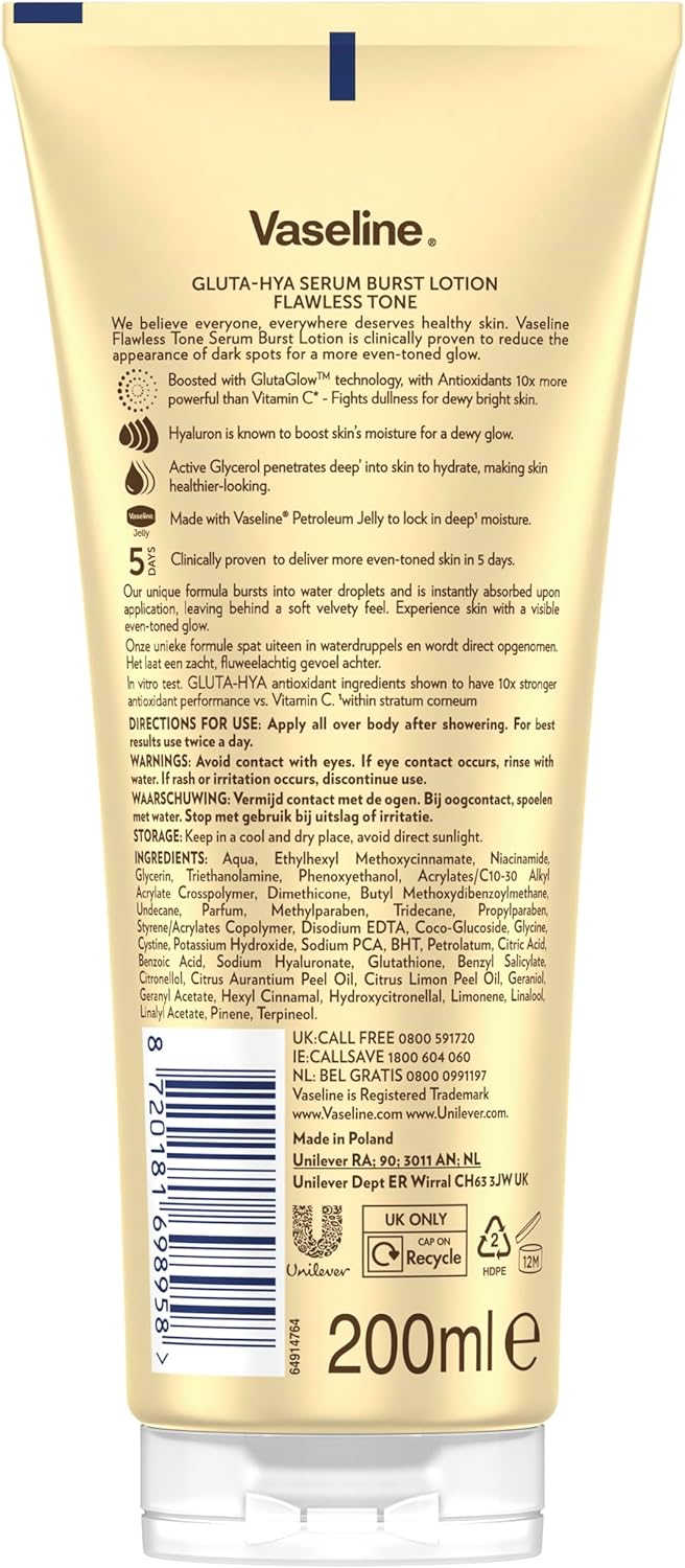 Detalle de Vaseline Gluta-Hya Flawless Tone: Lotion hydratante riche en antioxydants, 2 x 200 ml