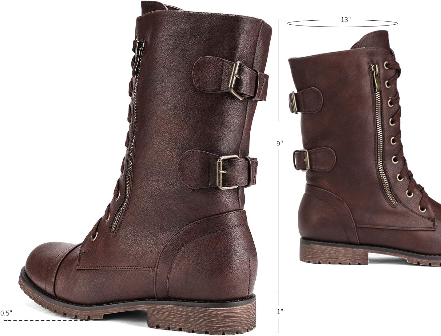 Detalle 2 de DREAM PAIRS Mid-Calf Combat Boots with Lace-Up Design, Side Zipper and Hidden Pocket