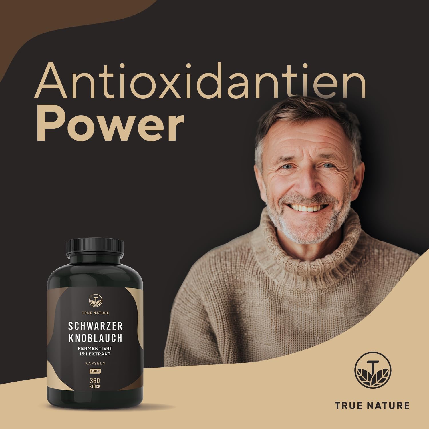 Detalle de True Nature Schwarzer Knoblauch Extrakt (15:1) mit S-Allylcystein (SAC) – 360 Kapseln für ca. 6 Monate