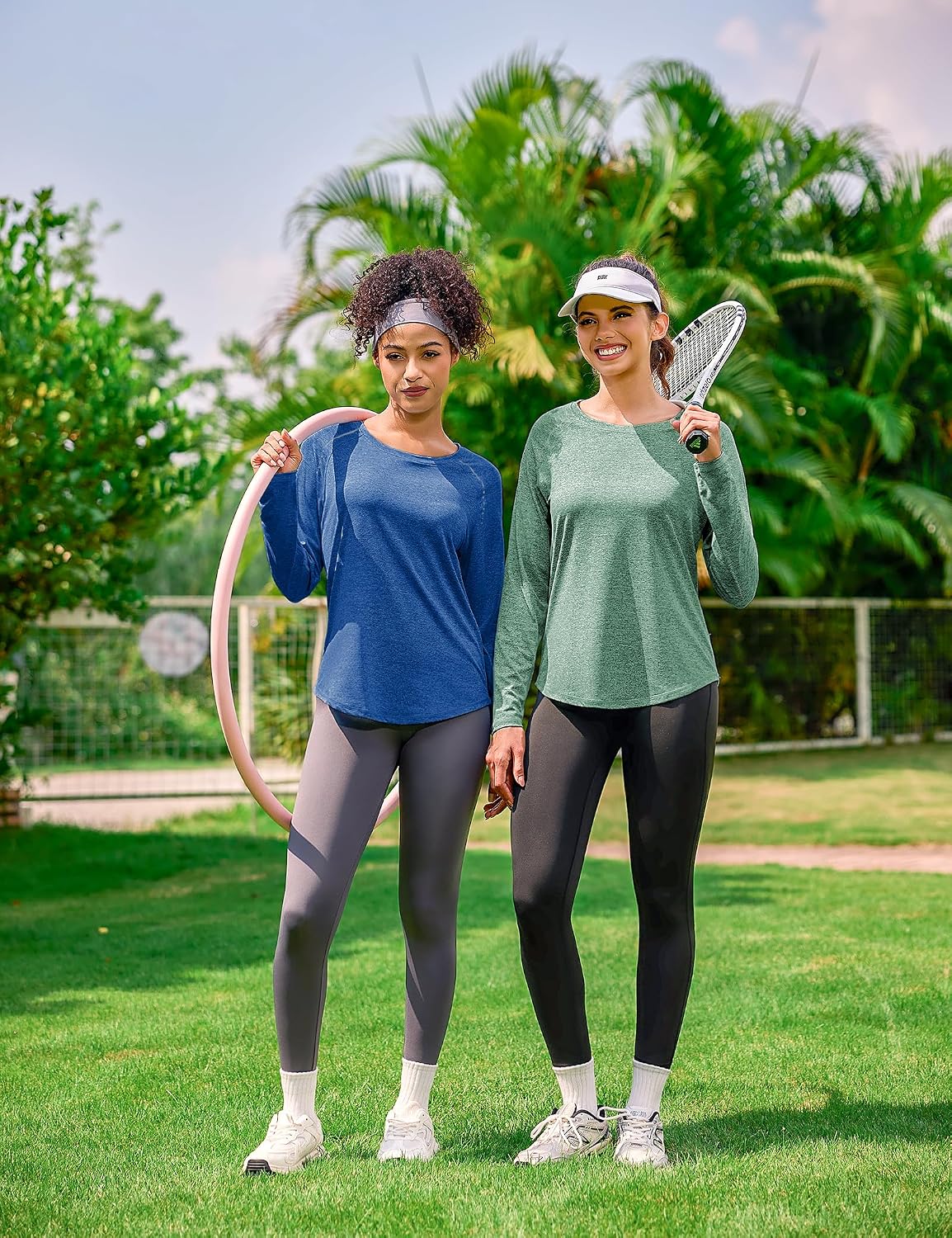 Detalle de Gyabnw T-shirt sport femme à manches longues col V, séchage rapide et détails réfléchissants