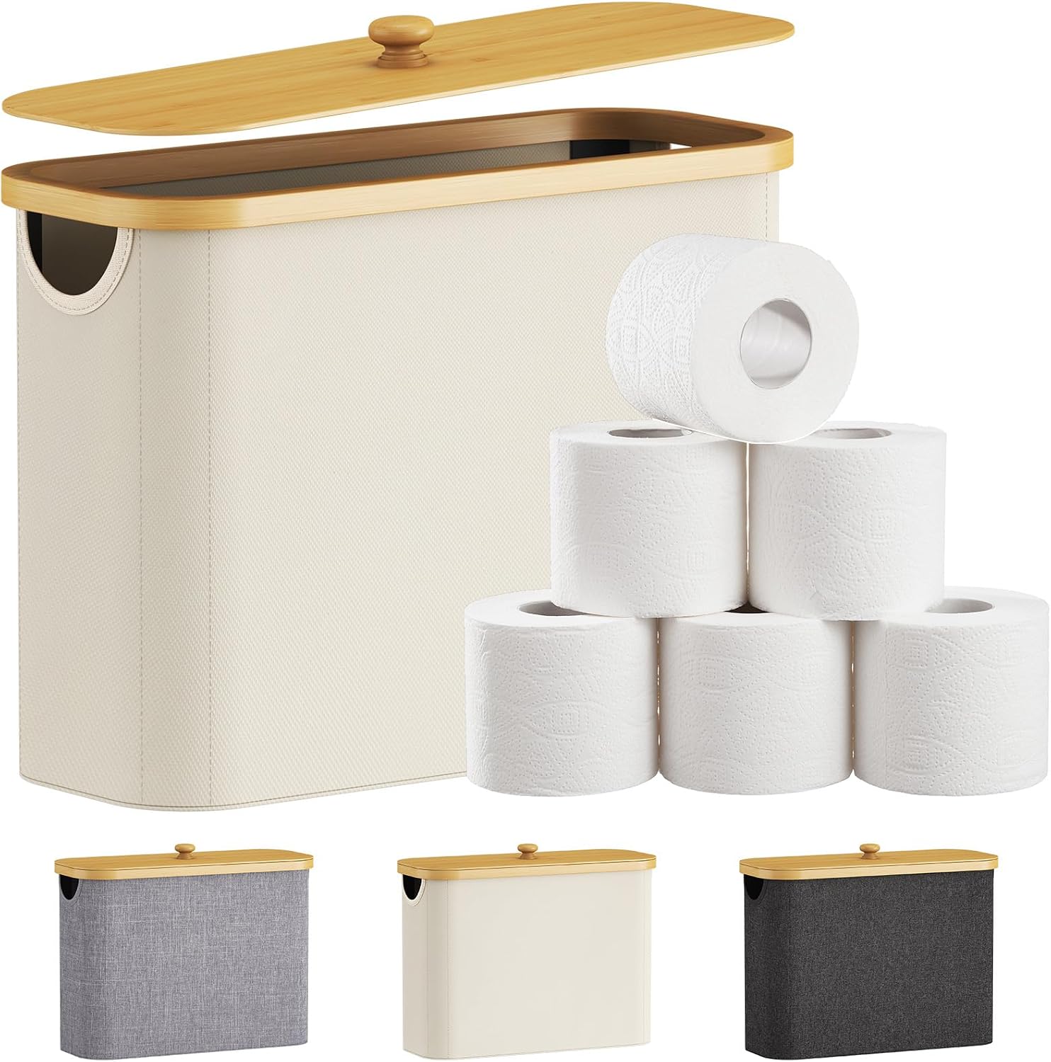 Detalle de Lifewit 23225 toiletpapiermand van 23 l voor 9 rollen met bamboe deksel