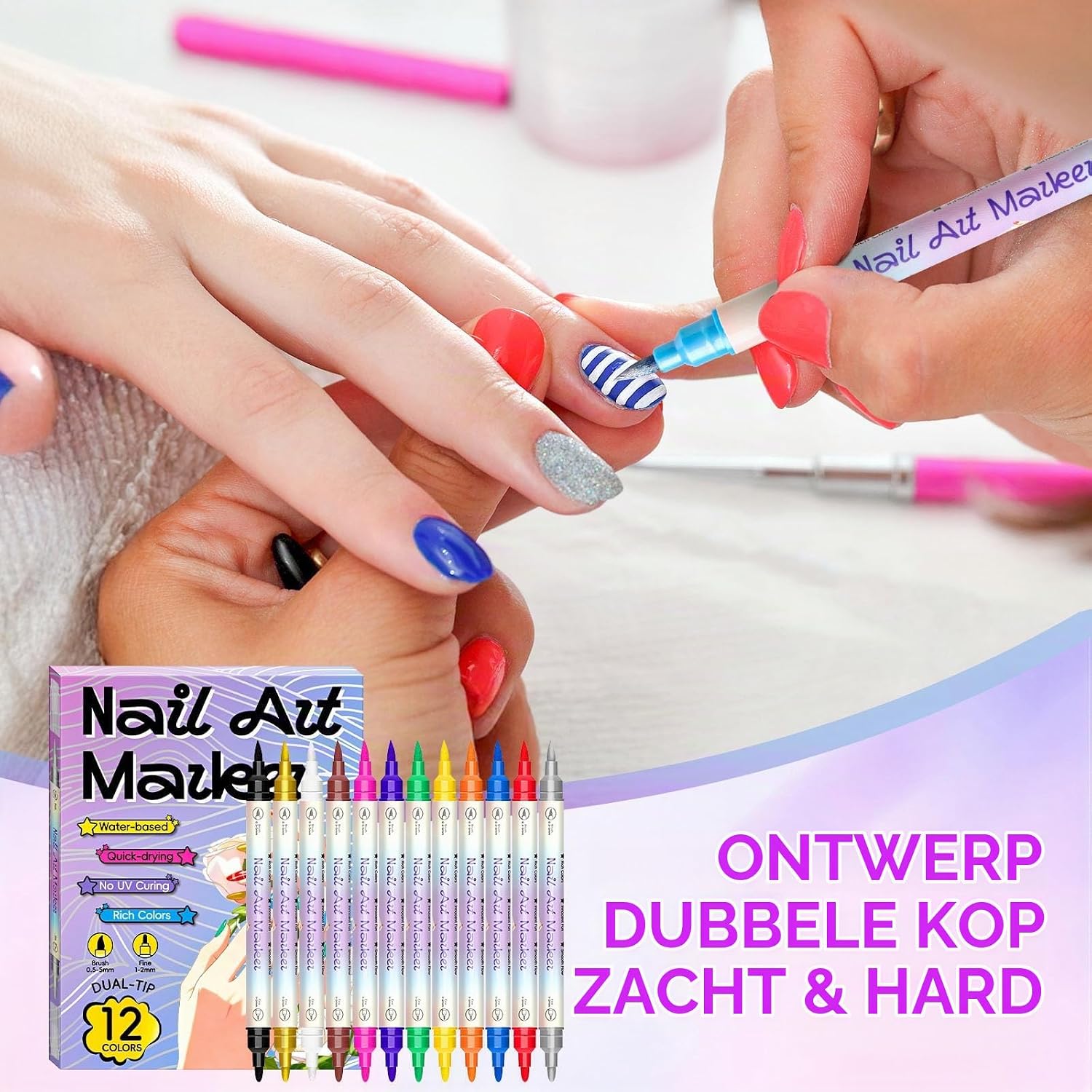 Thumbnail 6 de RAZET RA-MJB-04 nagelkunststiften, 12 kleuren, sneldrogend