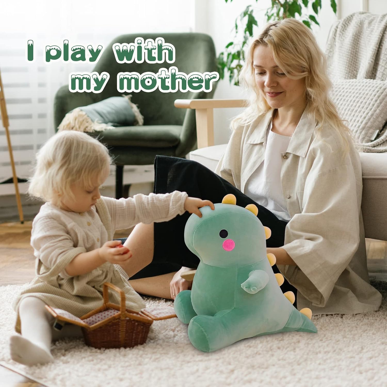 Detalle 2 de DUANMUL Cute Fat Dinosaur Plush Toys (Green, 8in) — Soft Stuffed Dino for Kids