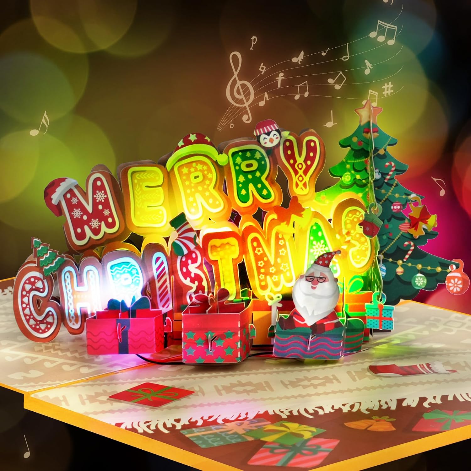 Detalle de GREETING ART 3D Pop-Up Christmas Card with Light and Music, 20 x 15 cm