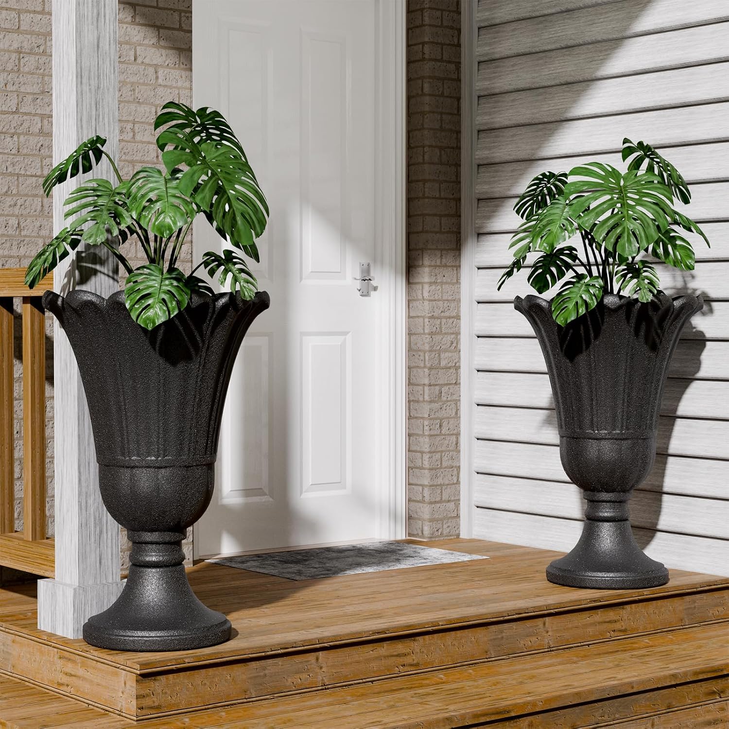 Thumbnail 6 de Trygoal Tall HDPE Urn Planters, 23.62-Inch Black Petal Set of 2