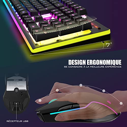 Thumbnail 4 de RedThunder K10 Ensemble Clavier et Souris Gaming sans Fil (AZERTY FR), rétroéclairage LED, 2,4G, 3000 mAh + 800 mAh