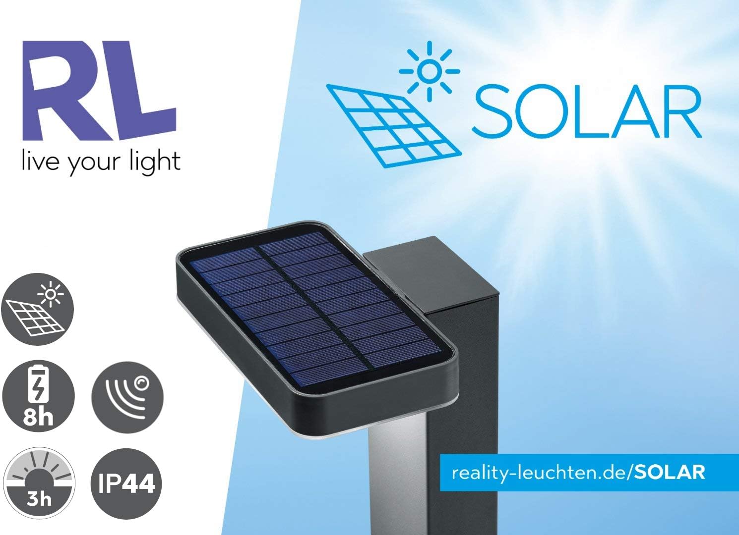 Detalle 1 de Reality Leuchten Salta – solarna lampa ścienna LED z czujnikiem ruchu