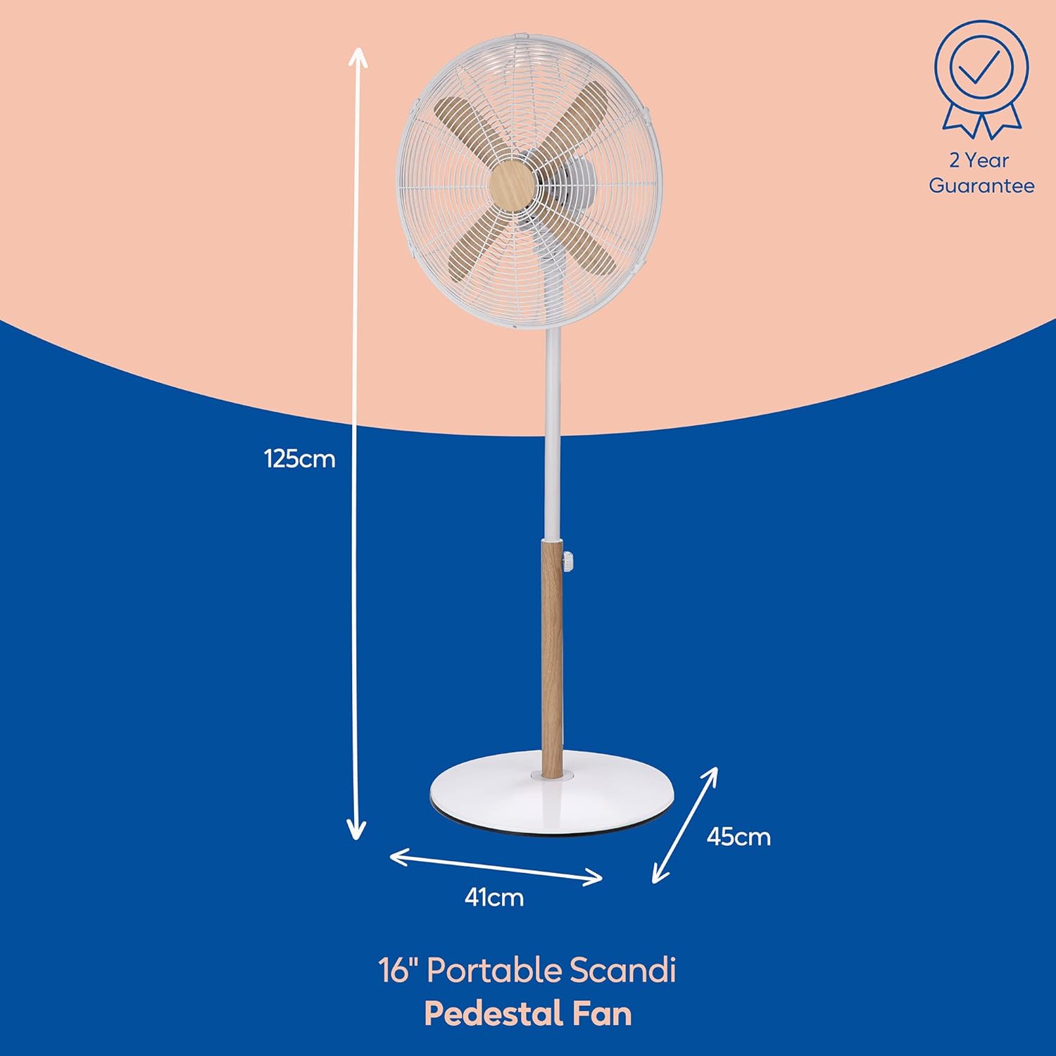 Thumbnail 1 de Russell Hobbs RHMPF1601WDW 16" Scandi Electric Pedestal Fan (White & Wood Effect)