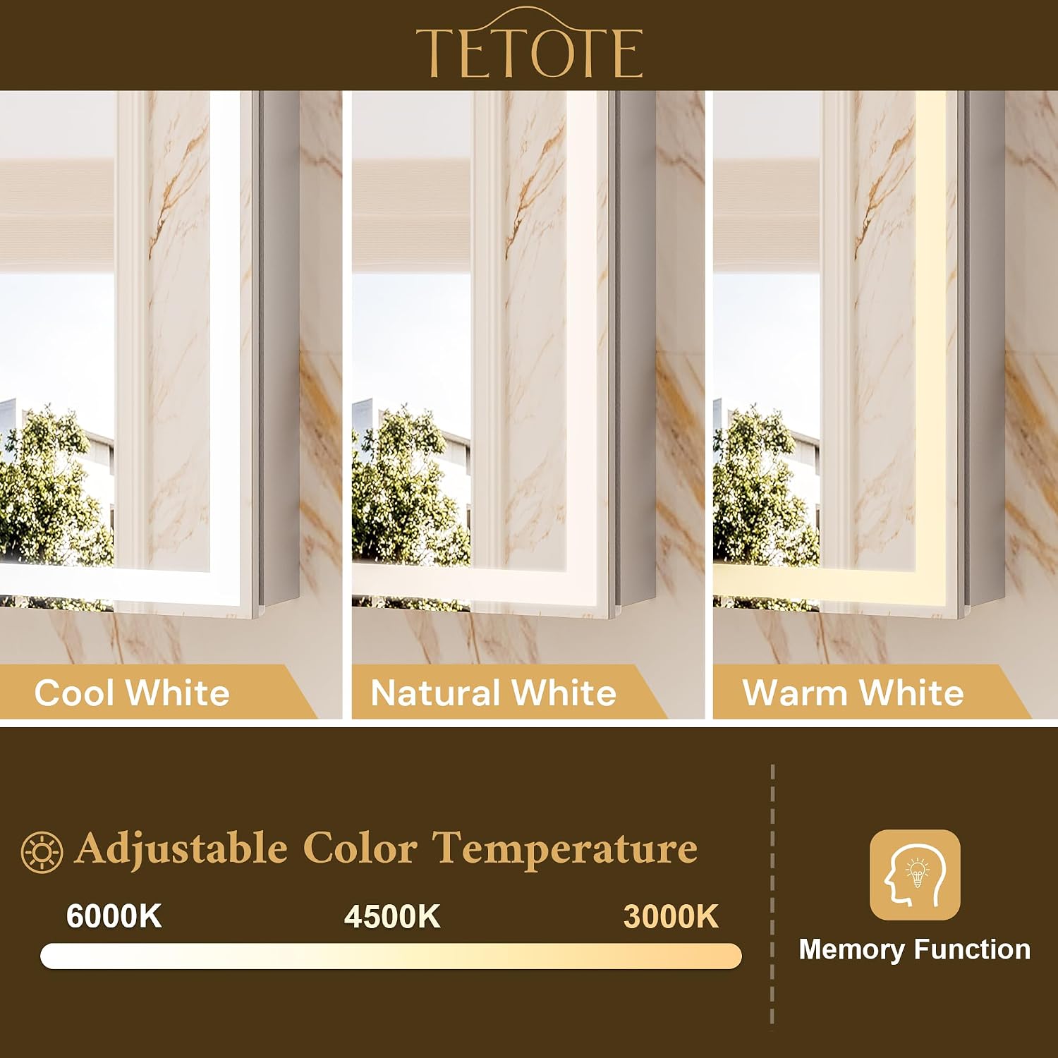 Detalle de TETOTE 24 x 32-Inch LED Medicine Cabinet with Mirror, Anti-Fog and Dimmable Light