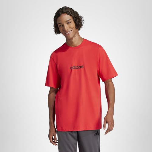 Thumbnail 6 de adidas Men’s Essentials Linear Single Jersey Shirt, Pure Ruby/Black, XXL