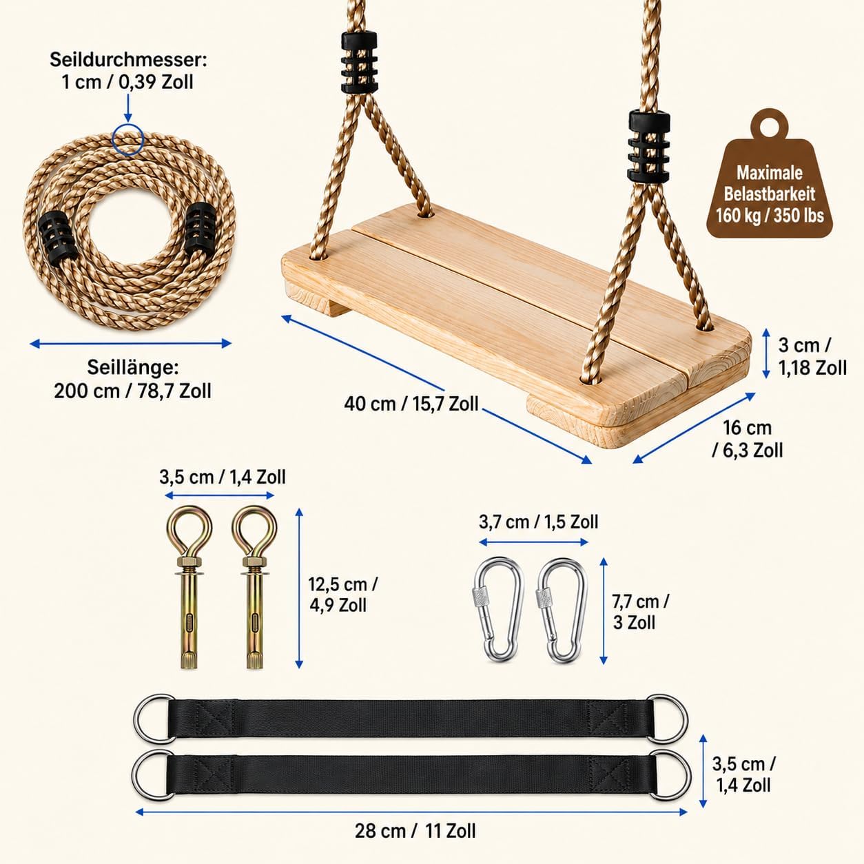 Thumbnail 2 de EXTFANS Holz Schaukel: stabile Schaukel für Innen & Außen bis 160 kg