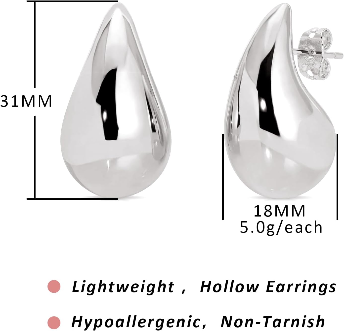 Thumbnail 3 de Tropfenohrringe Dupes für Frauen – Dicke Gold Chunky Hoop & Wassertropfen-Ohrhänger aus Messing, hypoallergen