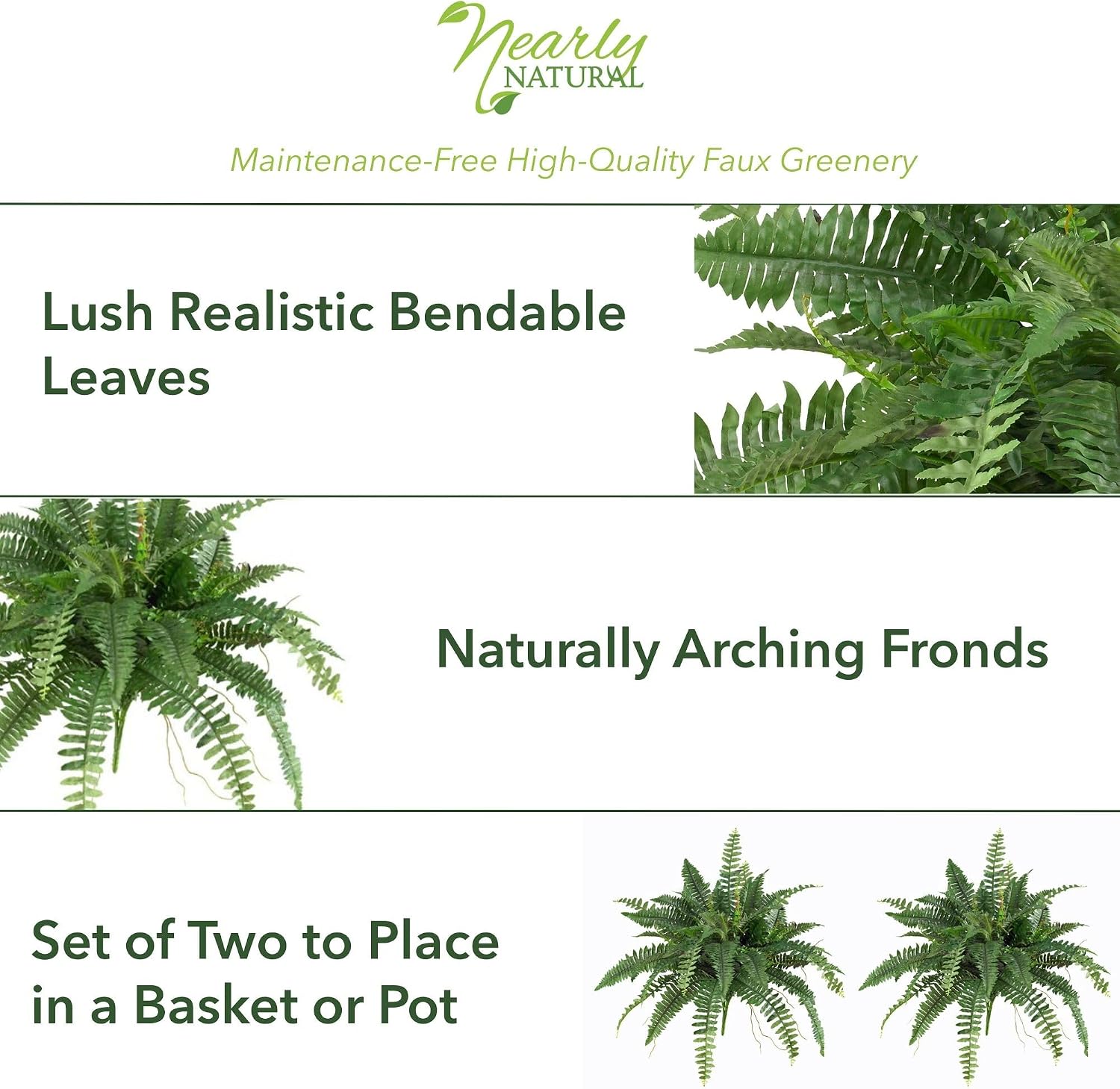 Detalle 1 de Nearly Natural Artificial Boston Fern 40-Inch