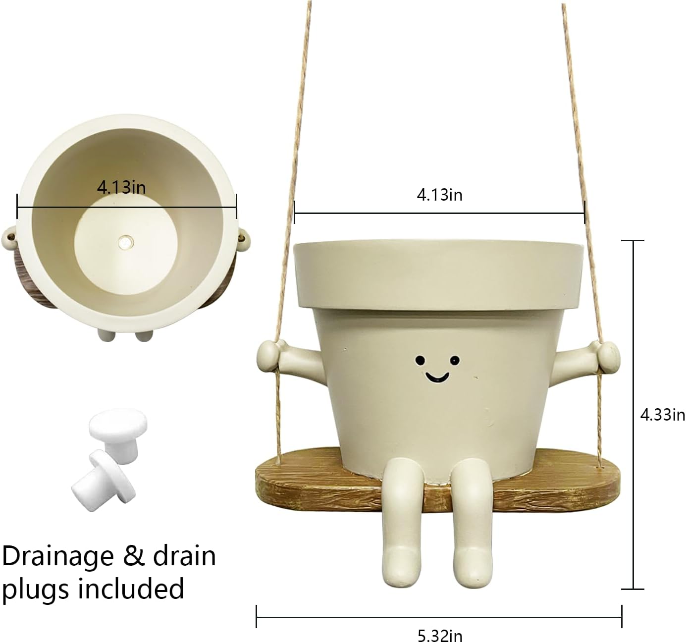Thumbnail 1 de Hanging Planter Swing Face Plant Pot – Cute Resin Head Planter with Drainage Hole (Indoor & Outdoor)