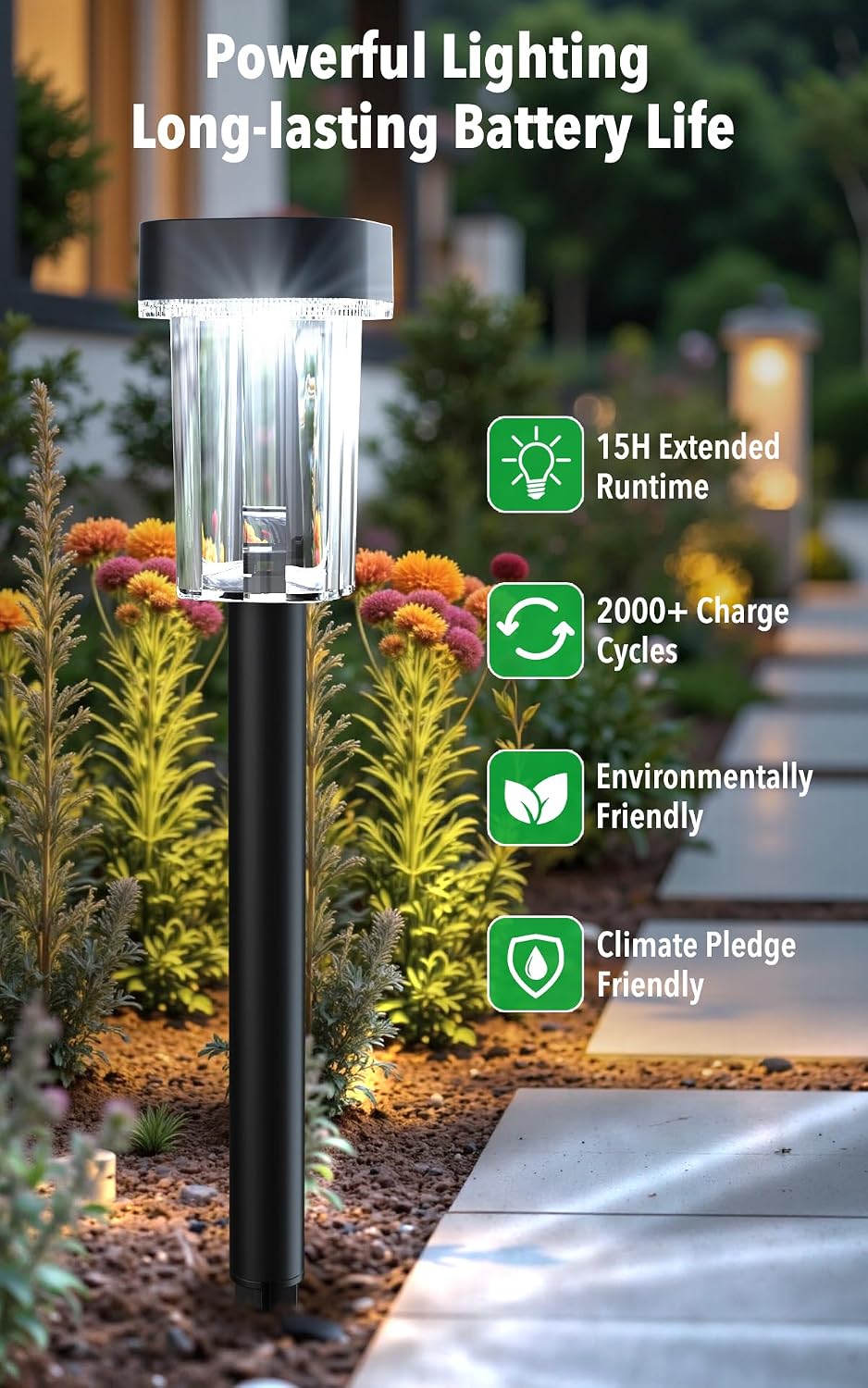 Detalle de LIANGLOME T58-12PKCW Solar Pathway Lights, 12-Pack, 6000K Cool White