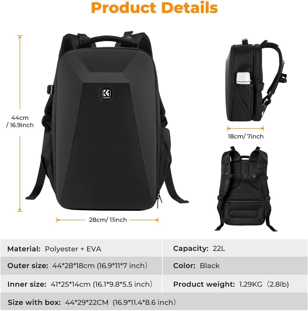 Thumbnail 6 de K&F CONCEPT Kamerarucksack Fotorucksack mit Hartschale, 15,6-Zoll Laptopfach & Regenschutz – robust, flexibel und reisefreundlich