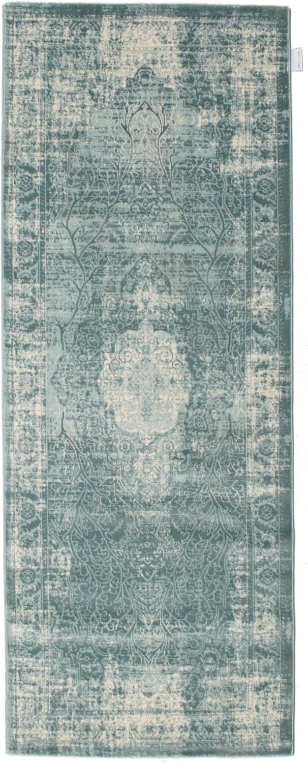 Detalle de RugVista Jacinda Oriental Runner Rug, 80 x 200 cm, Light Blue, Low Pile