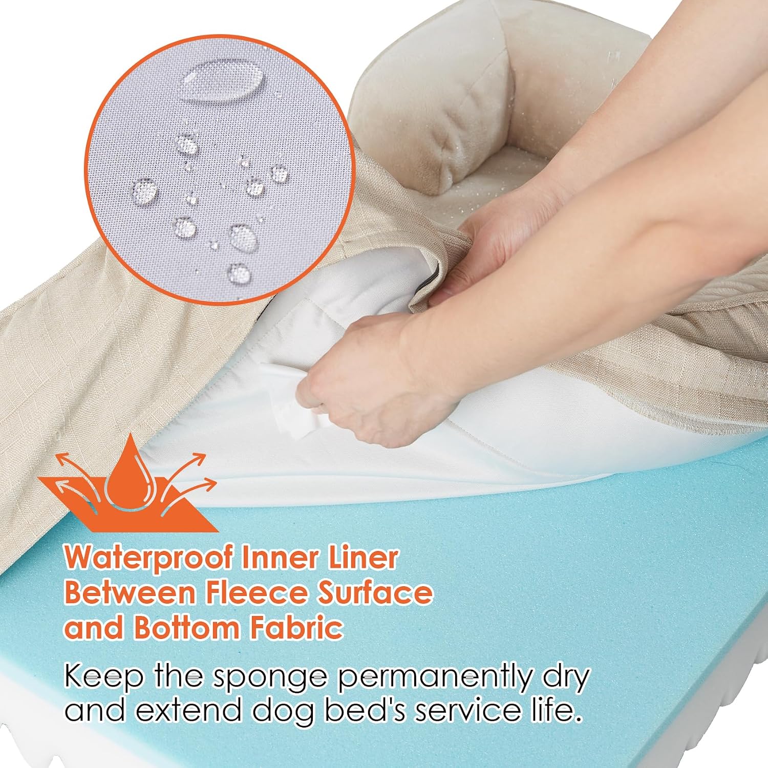 Detalle de EHEYCIGA Orthopädisches Hundebett für kleine Hunde (76 x 51 cm) mit Memory-Schaum, wasserabweisend & rutschfest, beige