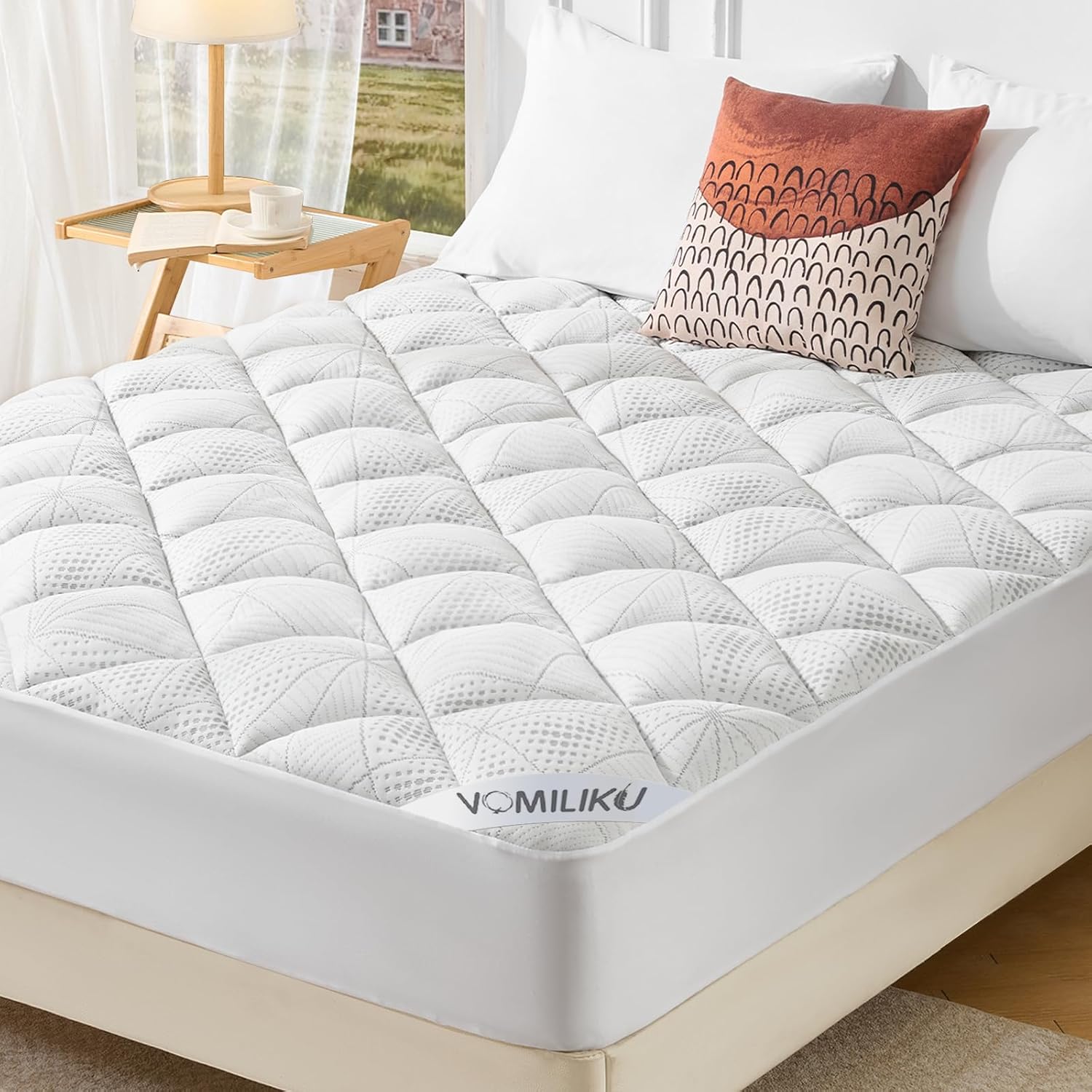 Detalle de Vomiliku Queen Size Thick Quilted Mattress Topper with Bamboo Viscose and Deep Pockets (60x80)