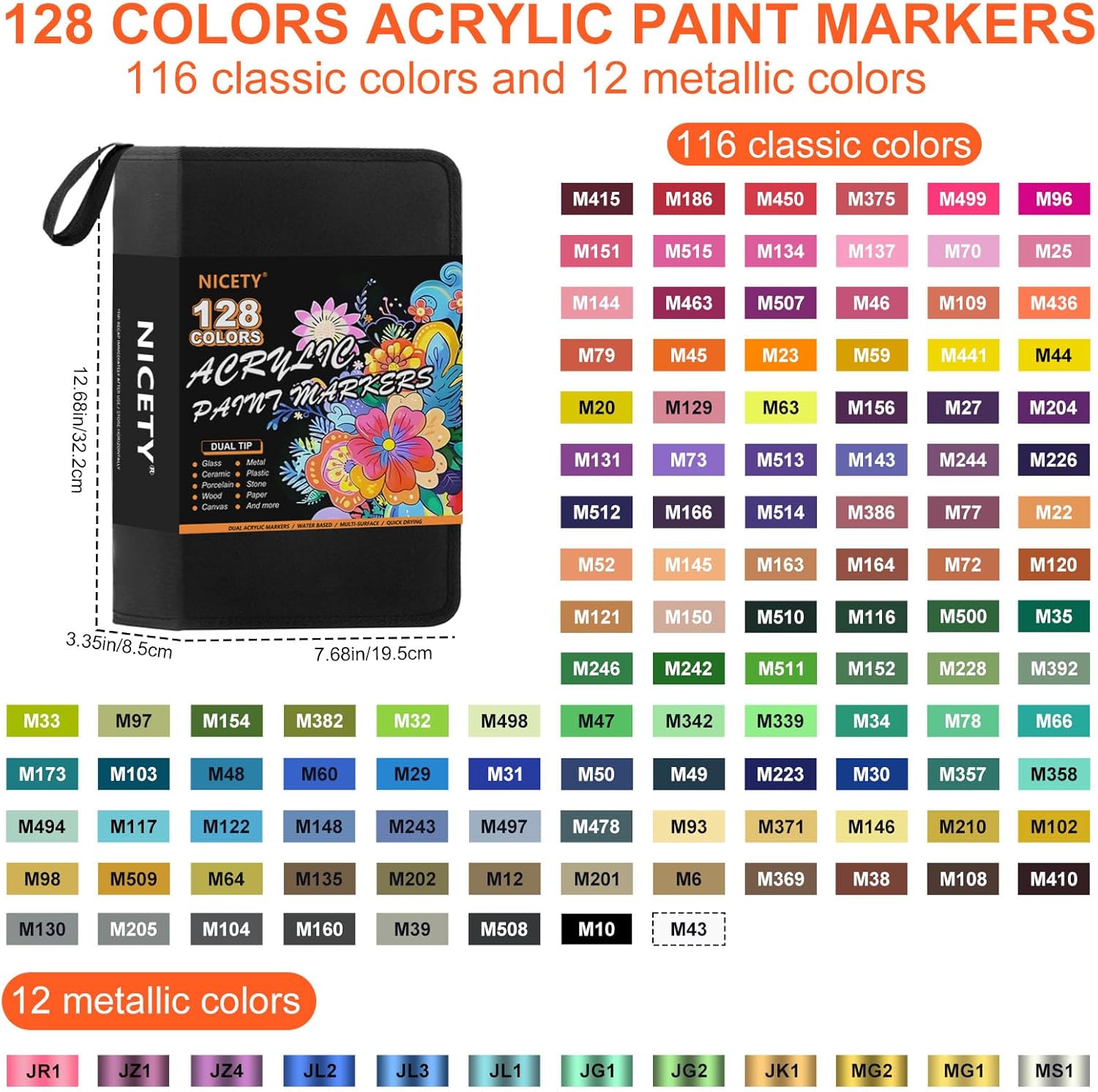 Thumbnail 4 de NICETY 128 Pcs Felt Acrylic Paint Pen (Dual Tip) for Wood, Canvas, Glass & Ceramics