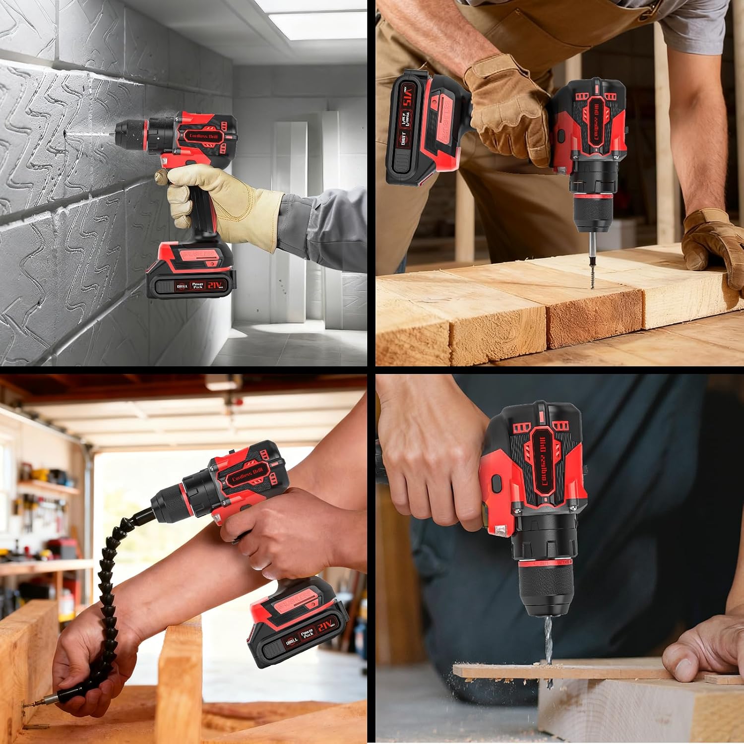 Thumbnail 6 de Brushless Cordless Hammer Drill Set — 21V with 2 Batteries, 87 Accessories and 10mm Heavy-Duty Chuck (KELNOW)