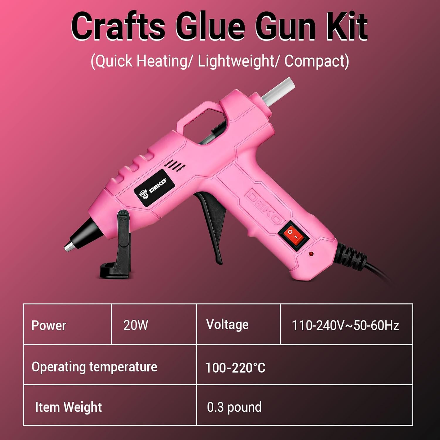 Detalle de DEKO 20W Mini Hot Glue Gun Kit (7mm) with 30 Glue Sticks – Pink