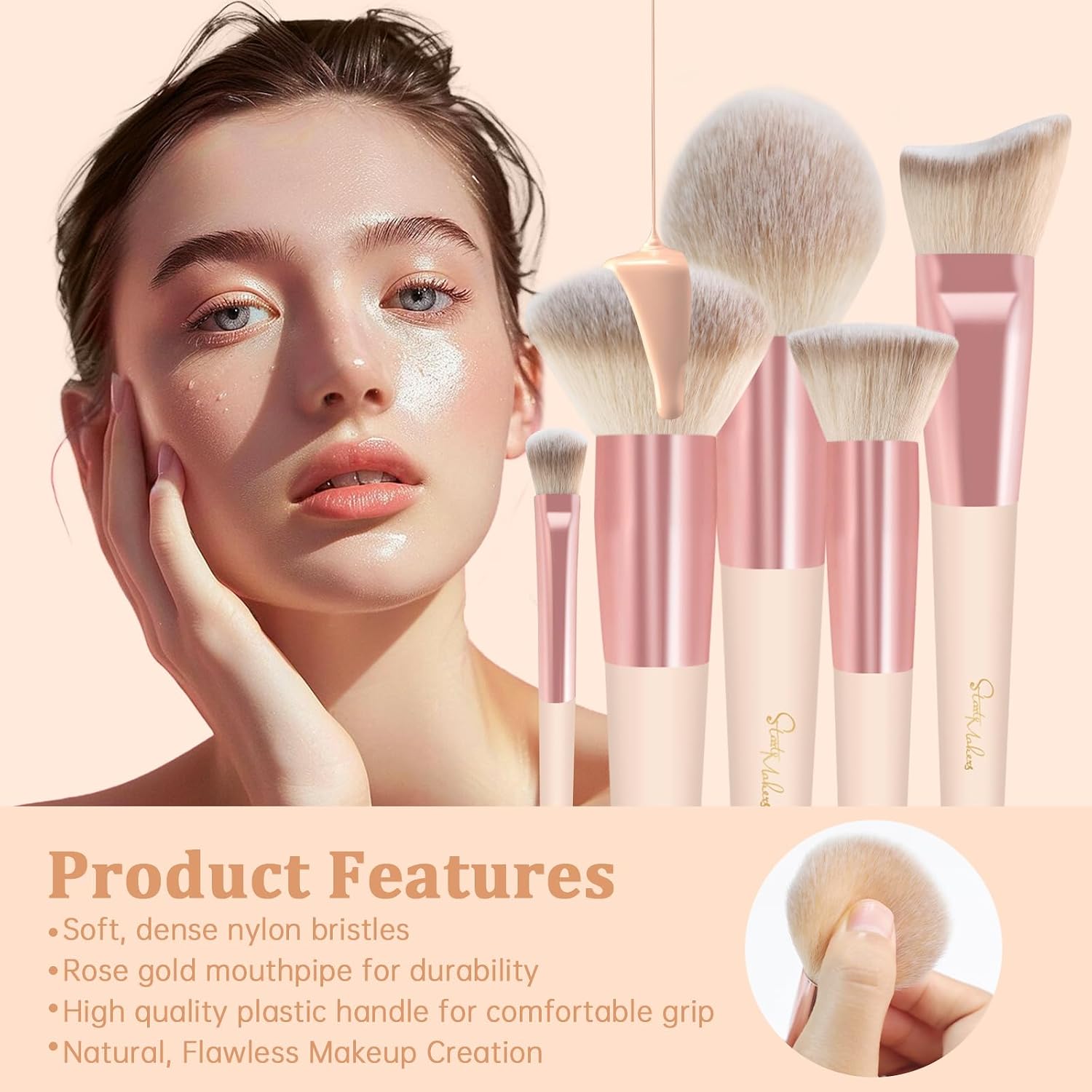 Thumbnail 2 de Makeup Pinselset Start Makers 15Pcs – 15-teiliges Set mit Marble-Design, ideal für Foundation, Rouge und Lidschatten