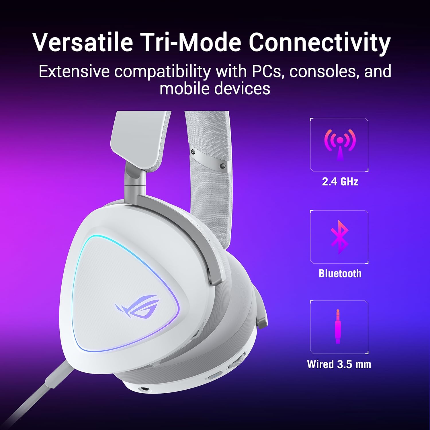 Thumbnail 5 de ASUS ROG Delta II Wireless Gaming Headset (Tri-Mode) with Detachable Mic — 2.4GHz/BT/3.5mm, White