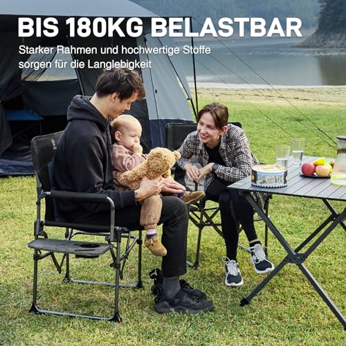 Detalle de EVER ADVANCED Campingstuhl Faltbar 180 KG – Regiestuhl mit Seitentisch und Seitentasche