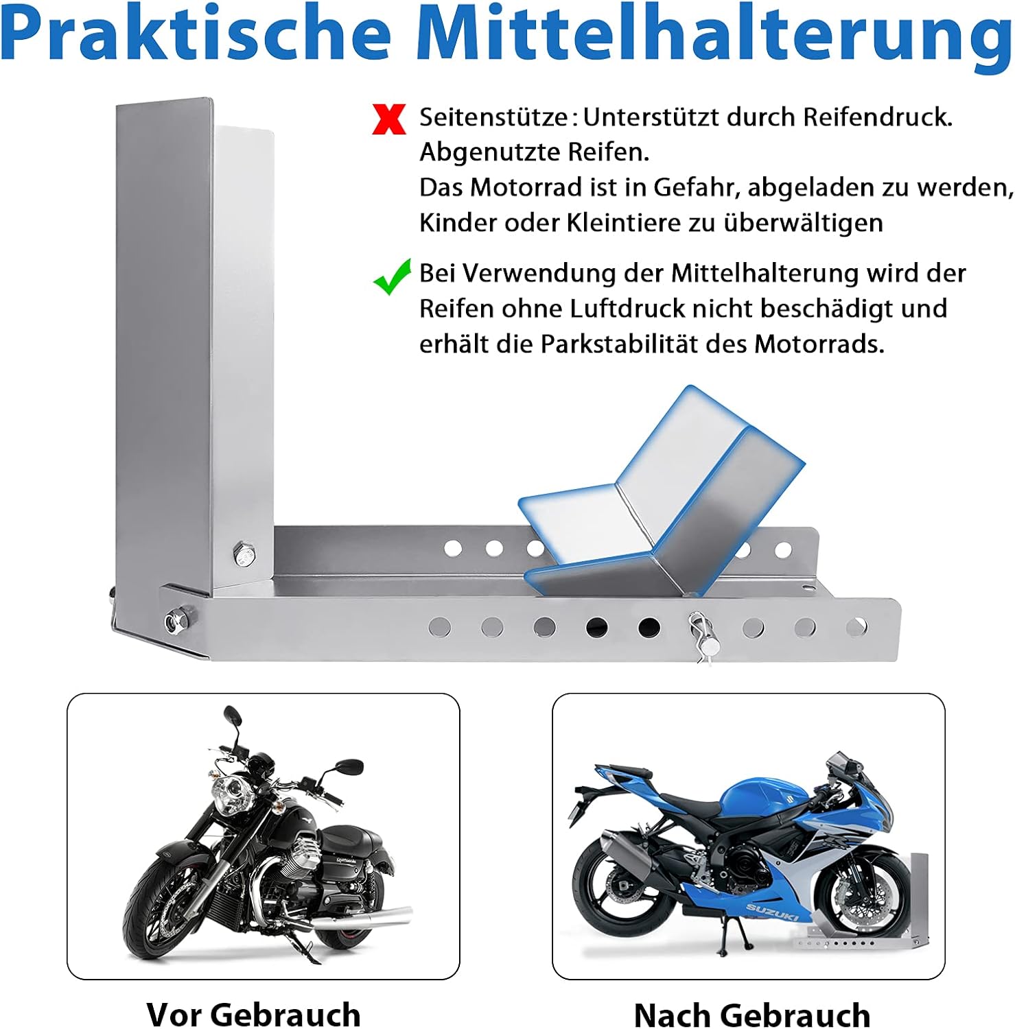 Detalle de YRHome Supporto guida di aiuto per il carico: bilanciere per moto con 3 fori di fissaggio e verniciatura a polvere