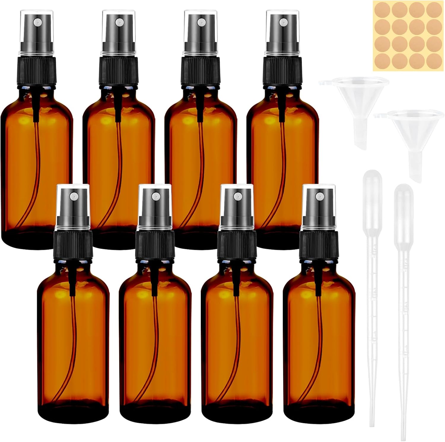 Detalle de Maxmoc Braunglas Sprühflaschen Set (50 ml), 8 Stück – nachfüllbare Zerstäuber mit Trichter, Tropfer und Etiketten