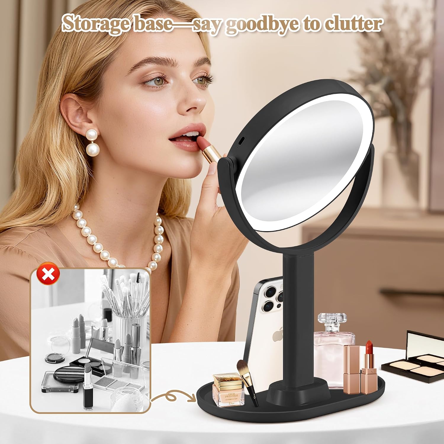 Thumbnail 5 de MOMOKUBA Lighted Makeup Mirror, 1X/30X Magnification, Rechargeable, 3 Light Modes