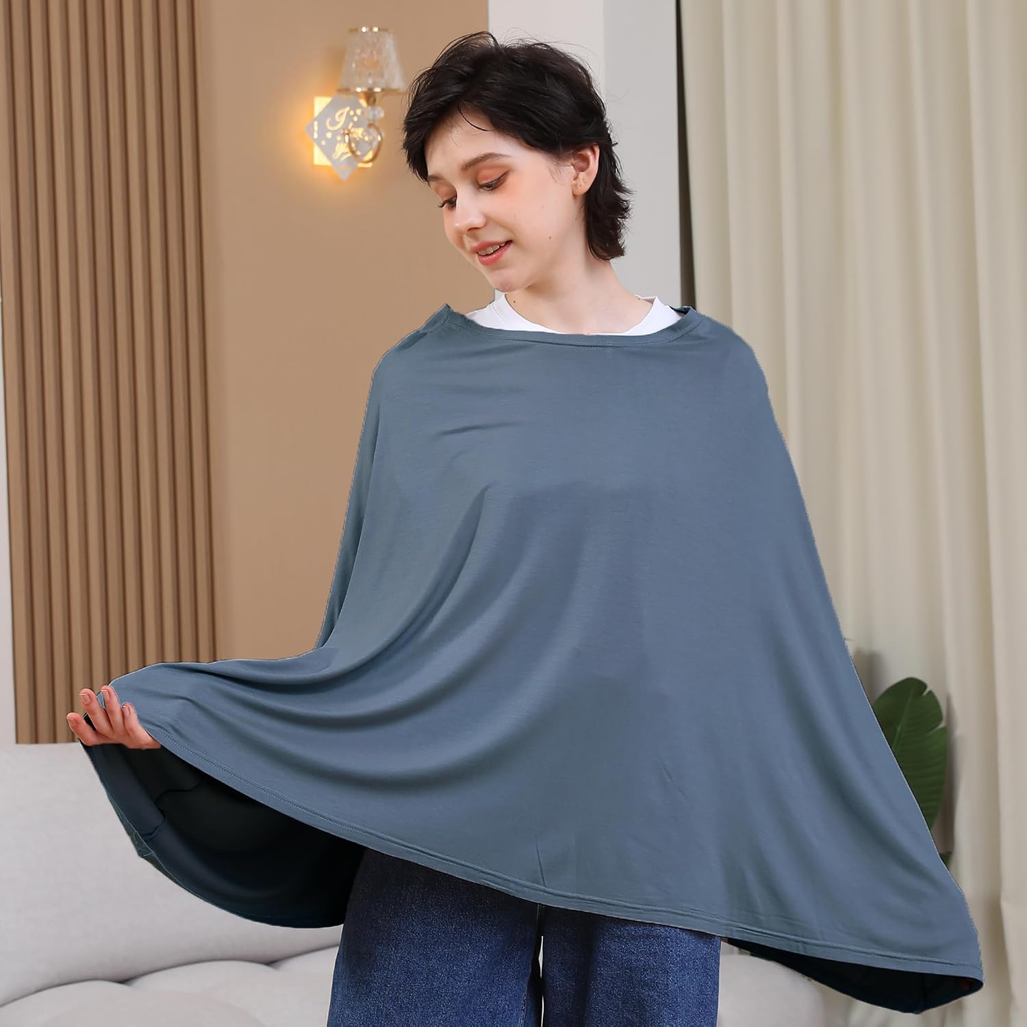 Detalle 2 de Seejoy Nursing Cover Poncho, 360° Coverage, Soft Rayon Blend, Blue