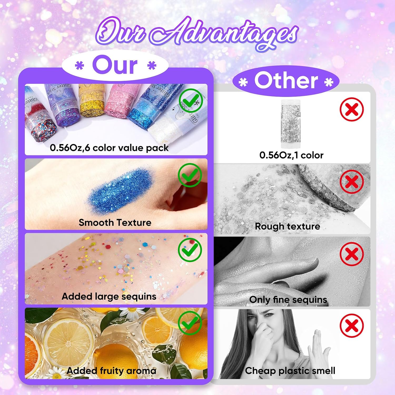 Thumbnail 6 de AROIC Body Glitter Sticks, 6-Pack Twist-Up Face, Body, and Hair Glitter