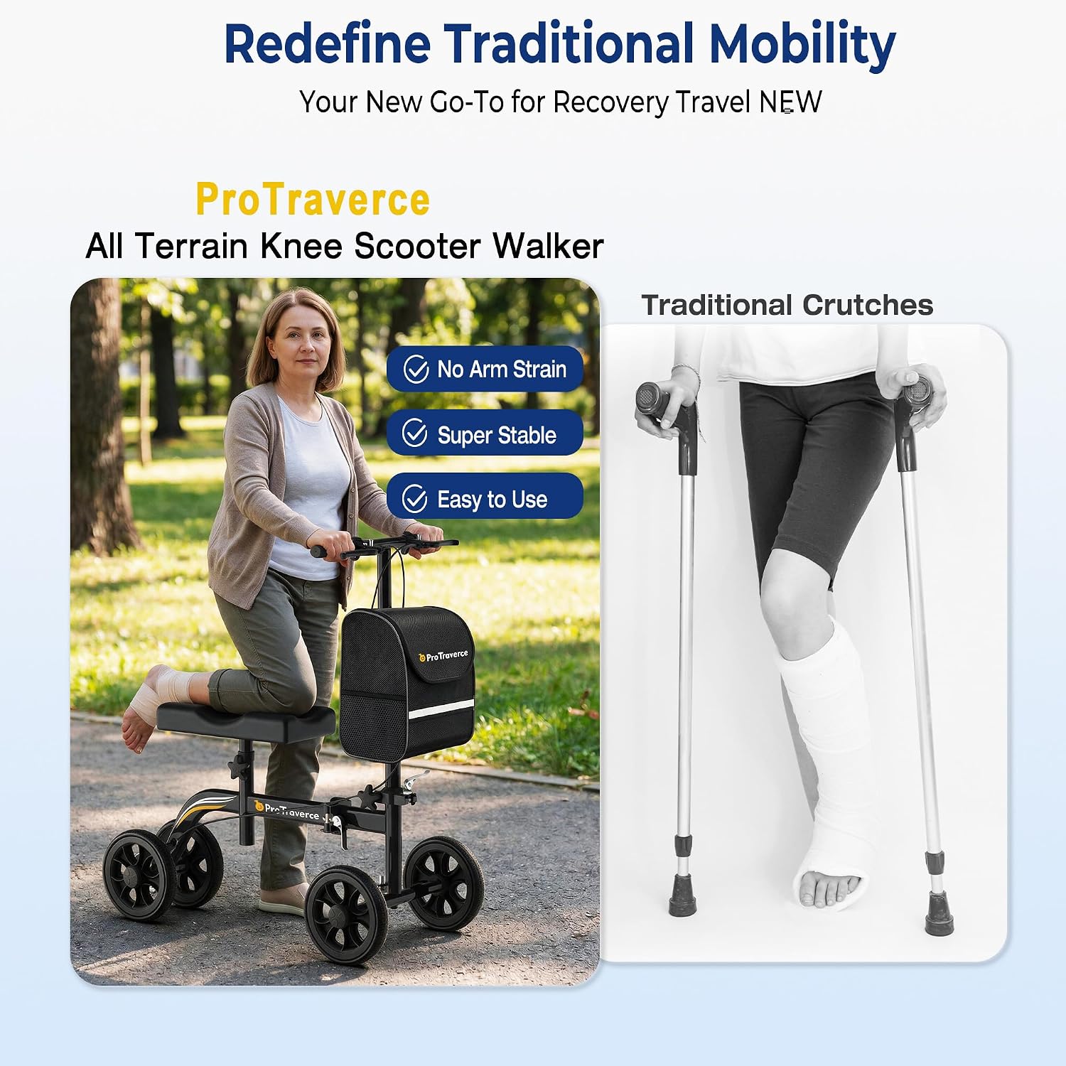 Thumbnail 3 de ProTraverce HH90SBlack Foldable Knee Scooter with 8-inch Wheels and Dual Brakes
