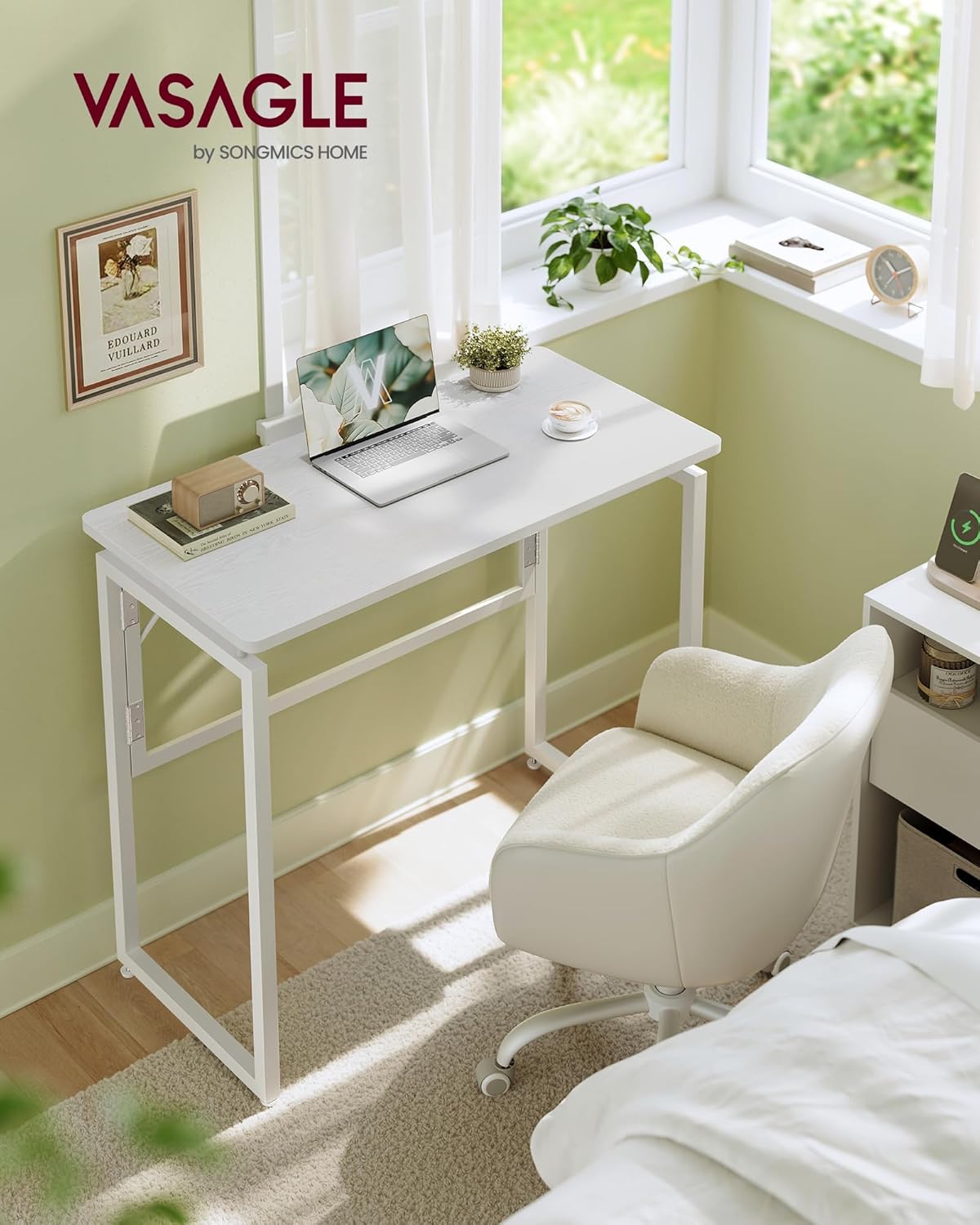 Detalle 2 de VASAGLE Scrivania per Computer Pieghevole LWD151WF01 — Piano unico, 80 x 40 cm, bianco neve