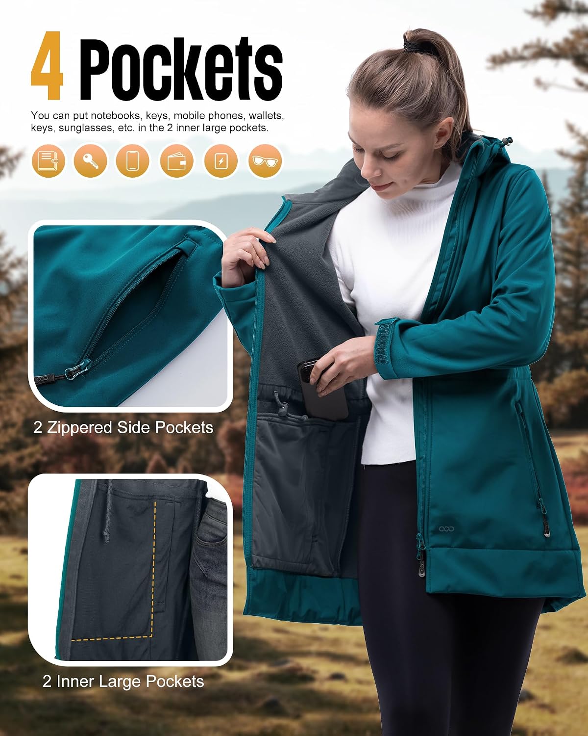Detalle de 33,000ft Women's Waterproof Softshell Jacket with Fleece Lining and Removable Hood