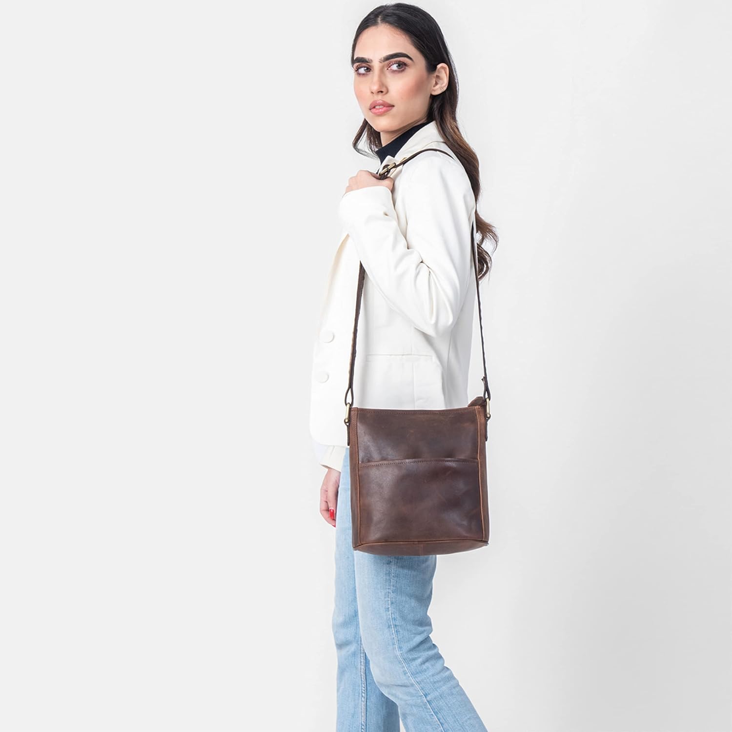 Thumbnail 2 de LEABAGS Leder Handtasche Damen „Milano“ – Umhängetasche aus echtem Leder für Arbeit, Uni & Freizeit