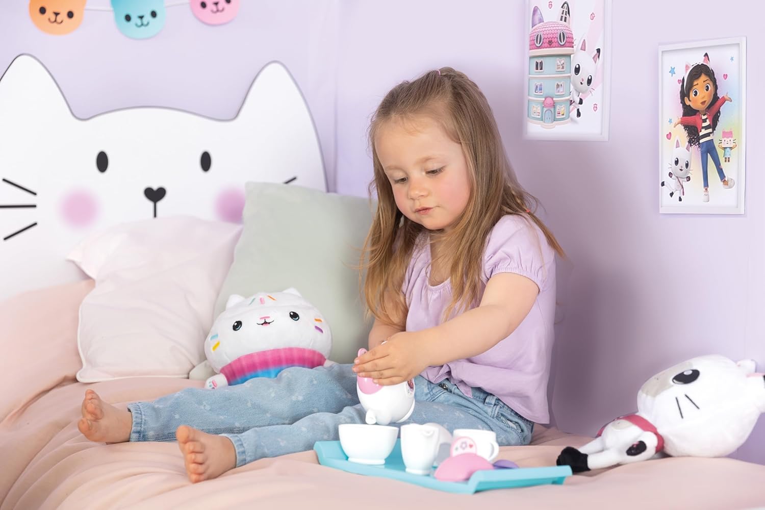 Detalle de Smoby Gabby's Dollhouse Teeservice-Set | 8-teiliges Kunststoff-Geschirr für Kinder ab 3 Jahren