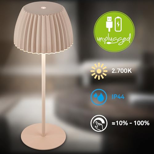 Detalle de BRILONER RIFFLE: lámpara de mesa recargable y sin cable con borde luminoso, IP44 y regulador táctil