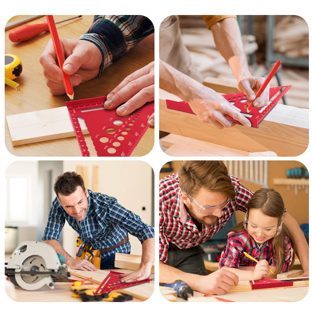 Thumbnail 6 de Flintronic 2 Pcs Speed Square Set (18 & 30cm) Aluminium Alloy Triangle Ruler with 2 Carpenter Pencils