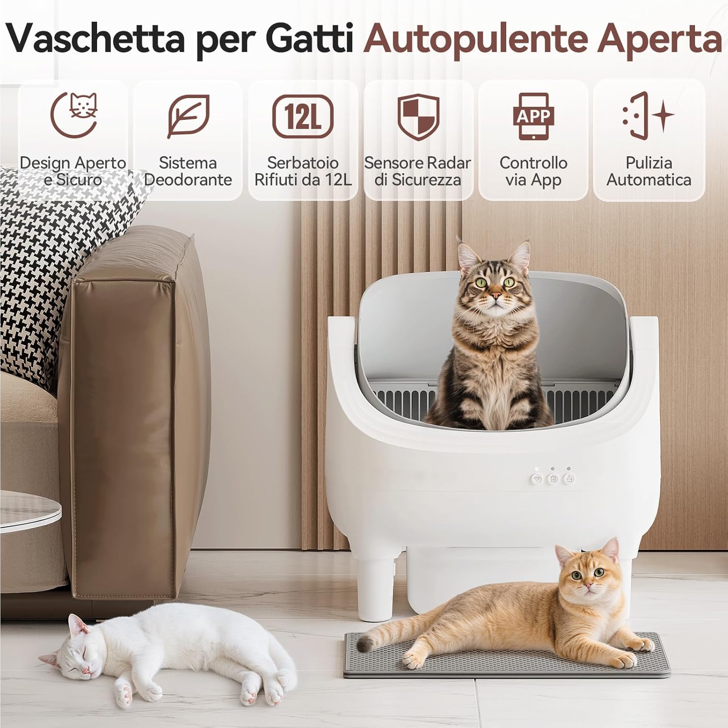 Detalle de Lettiera Gatto Autopulente JUMMICO 12L – XXL, controllo via APP e gestione a distanza