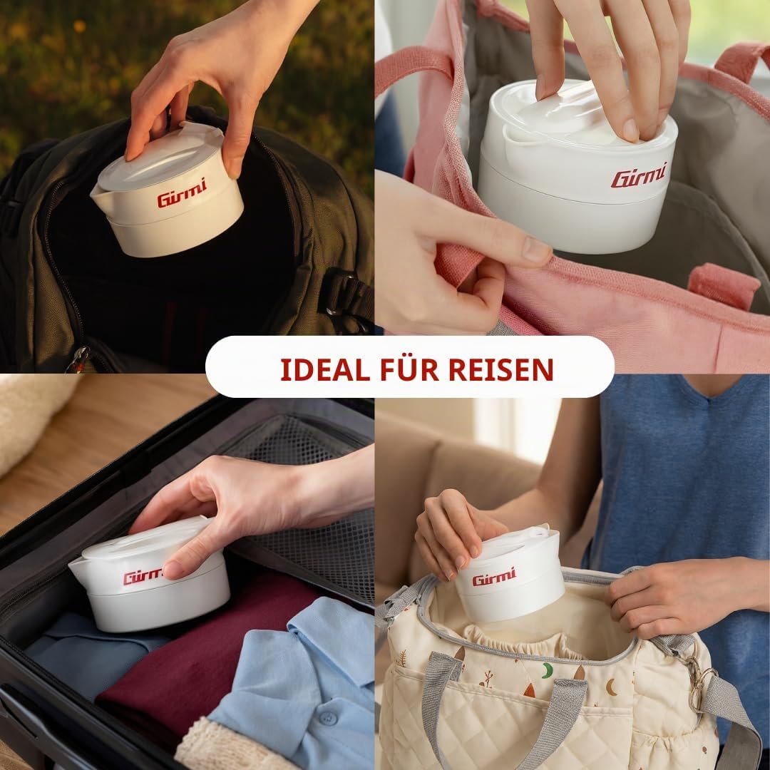 Detalle 2 de Girmi BL03 Zusammenklappbarer Reise-Wasserkocher – 0,6 L, 600 W, Silikon-Kanne, BPA-frei, abnehmbares Kabel, Weiß